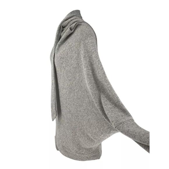 Le Muse Wool Blend Sweater Gray Dolman Sleeve Tie Collar Large - Picture 5 of 10